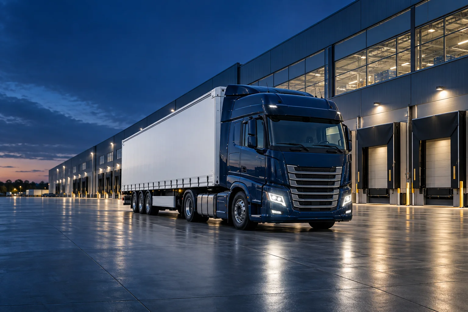 Anbar korpusları və yük nəqliyyatı olan müasir logistika mərkəzi